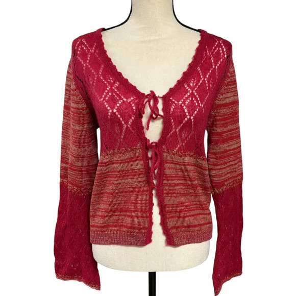 Sisley Made In Italy Red Burgundy Wool Knit Cardigan - Picture 1 of 6
